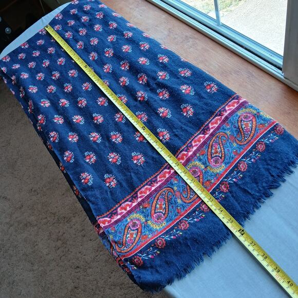 Floral Paisley Scarf navy blue red 6ft 72"L 32"W warm fringe - Picture 7 of 9